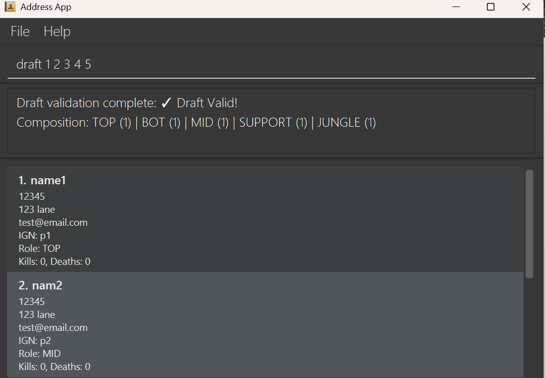 Sample output for valid composition